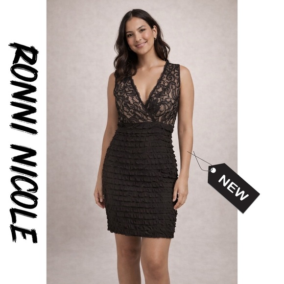 Ronni Nicole Dresses & Skirts - NWT Ronni Nicole ruffle laced V-neck cocktail …